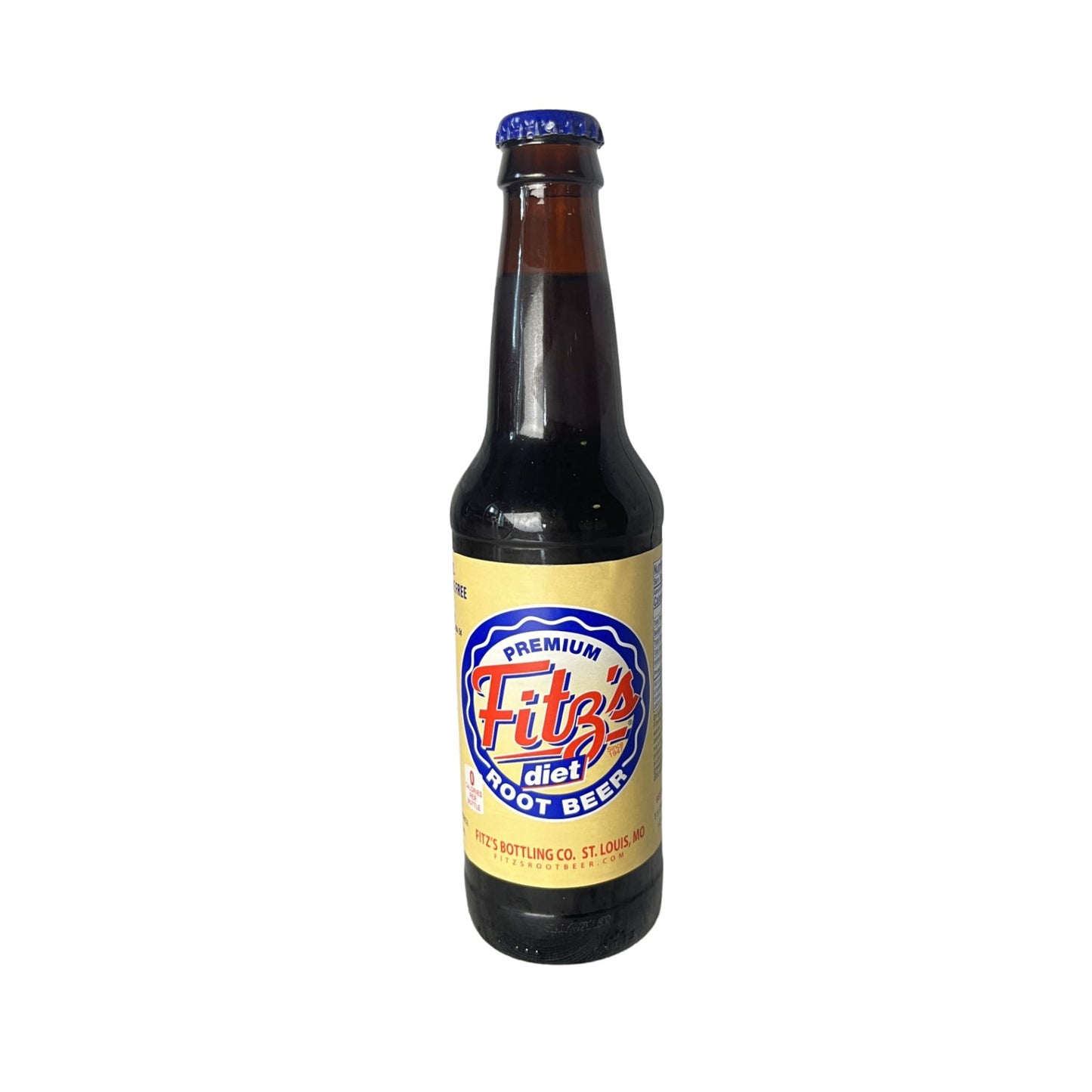 Bottle of Fitz's Diet Root Beer on a white background