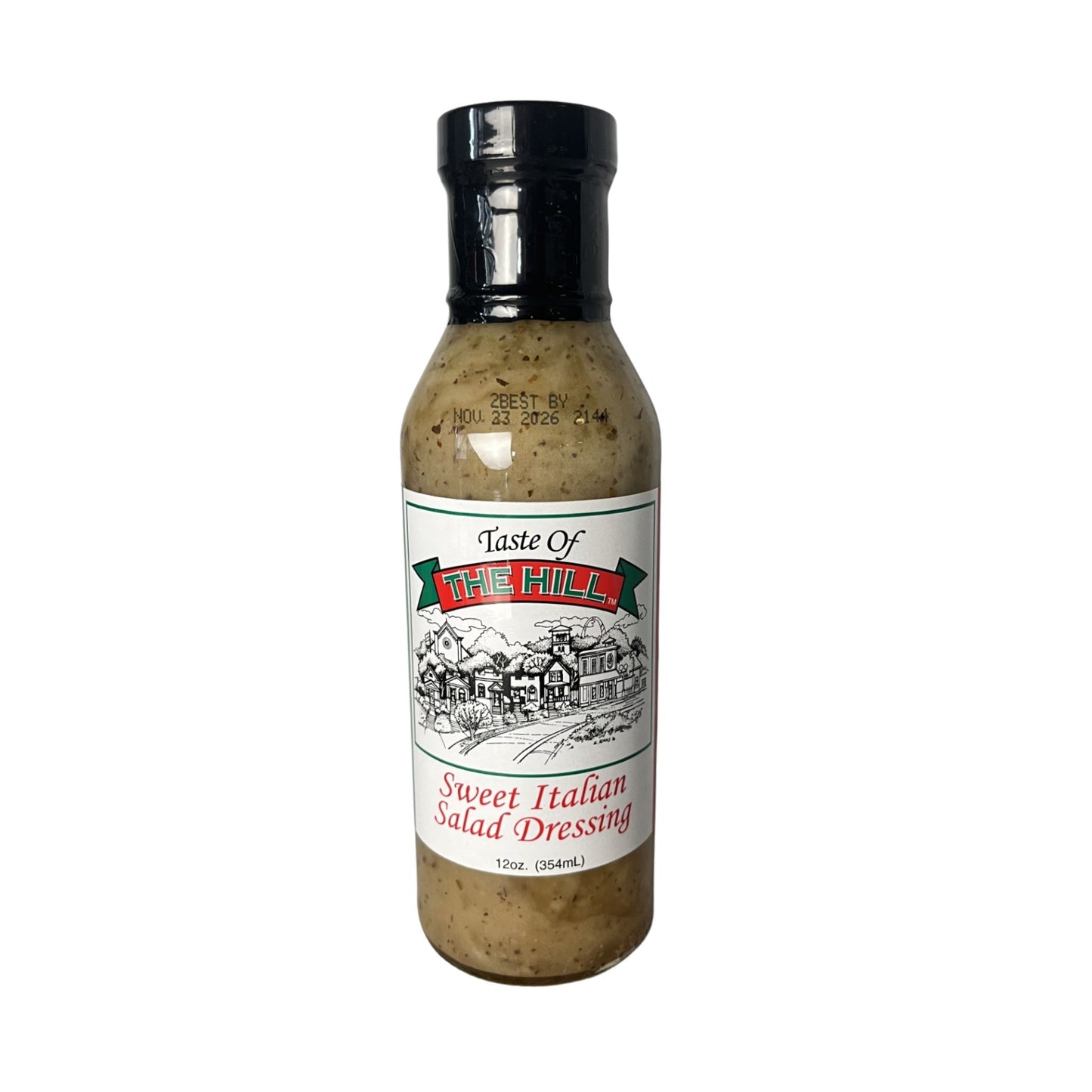 Bottle of 'Taste of the Hill' Sweet Italian Salad Dressing on a white background