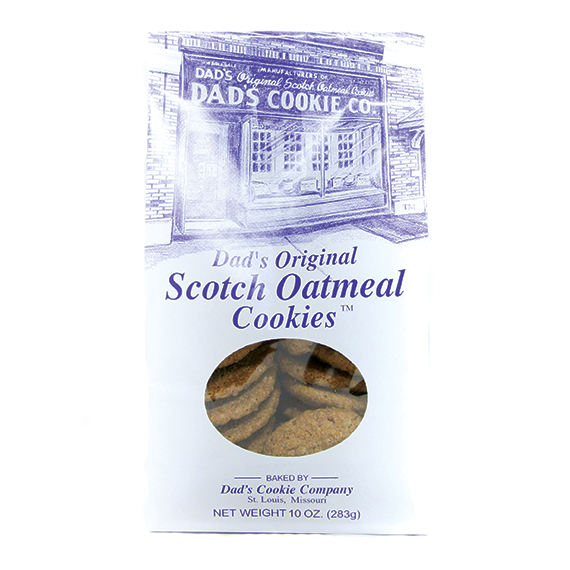 Package of Dad's Original Scotch Oatmeal Cookies with a vintage-style illustration on the front.