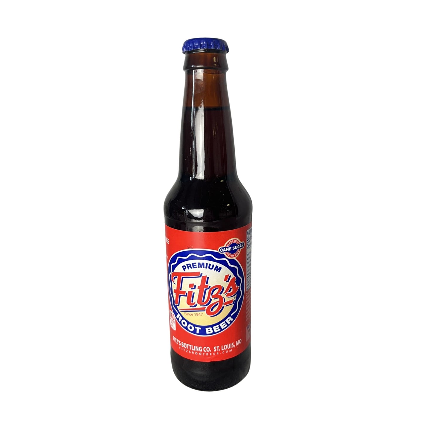 Bottle of Filtz's Root Beer on a white background