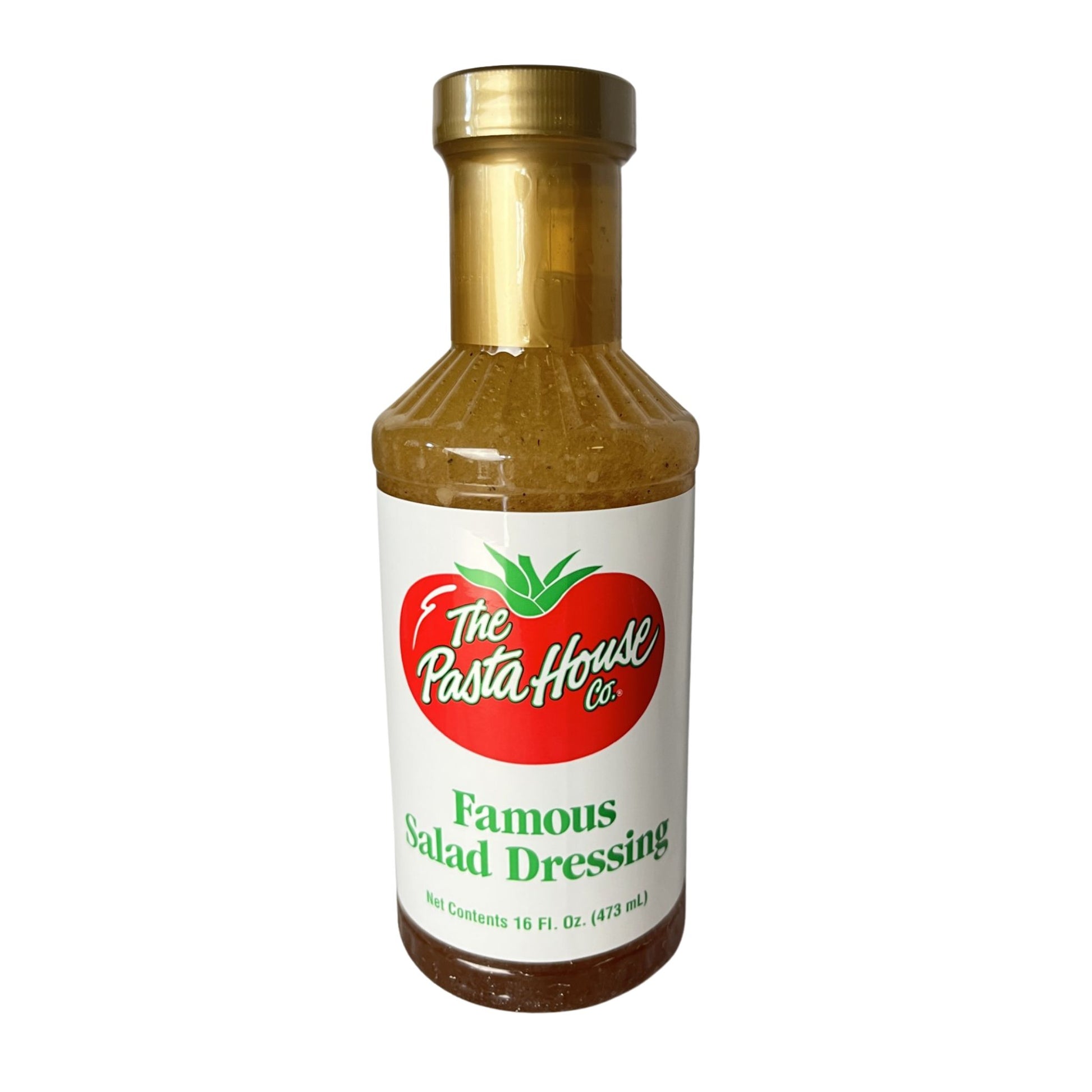 Bottle of The Pasta House Co. salad dressing on a white background