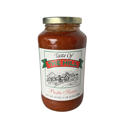 Jar of Taste of the Hill pasta sauce on a white background