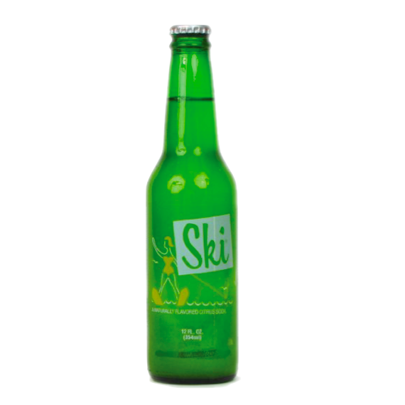 Green bottle labeled 'Ski' on a white background